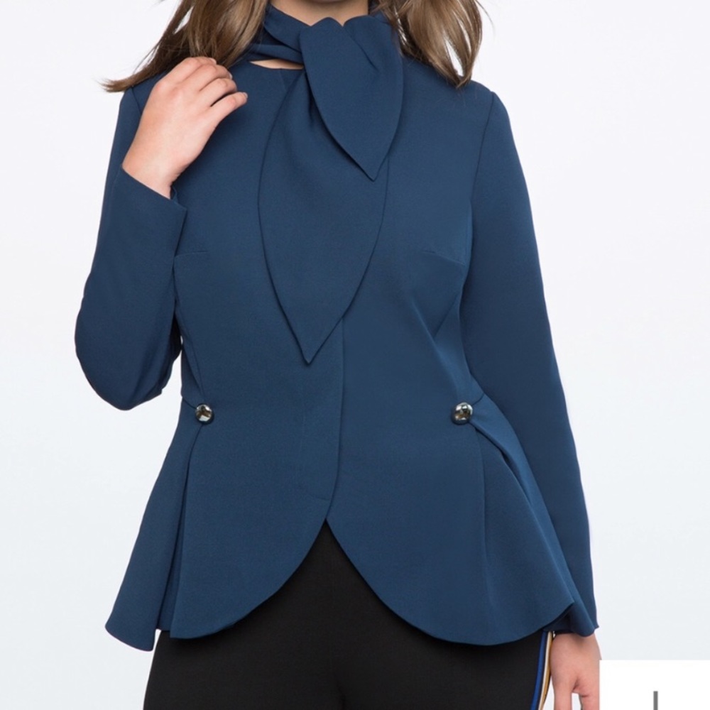 Eloquii Tie Neck Peplum Navy Blazer Size 18V